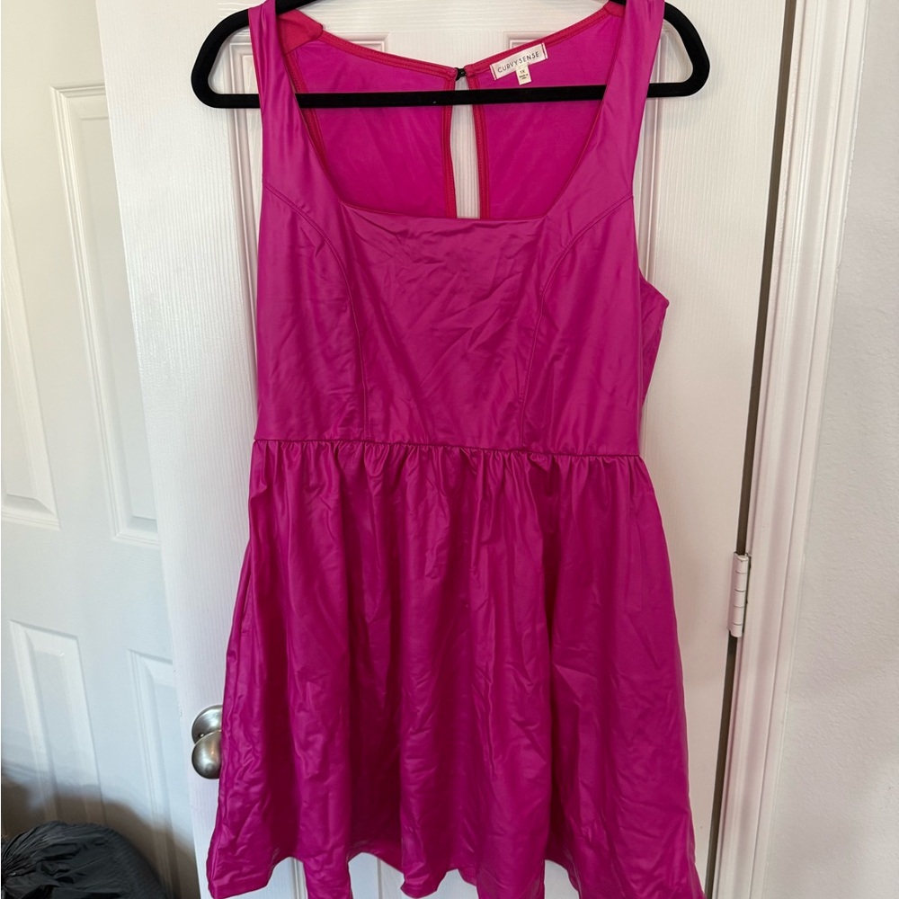 Pink faux leather dress